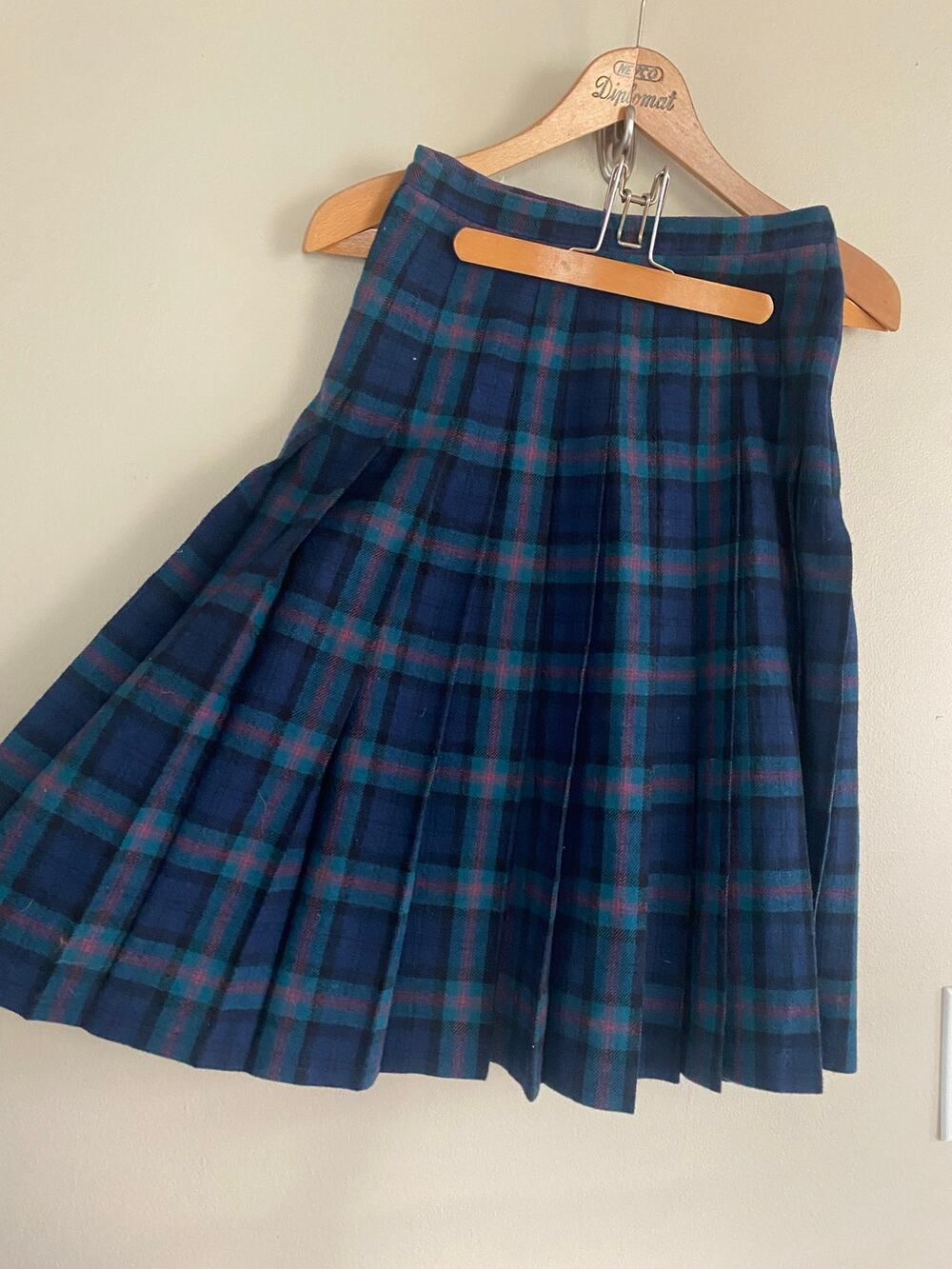 Pendleton Petite Wool School Girl Skirt Pleated Midi Blue Green Red Plaid XS/ S